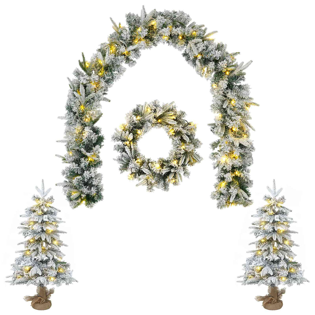 Mini-kerstbomenset 60 cm 125 LED's Warmwit PVC en PE Wit