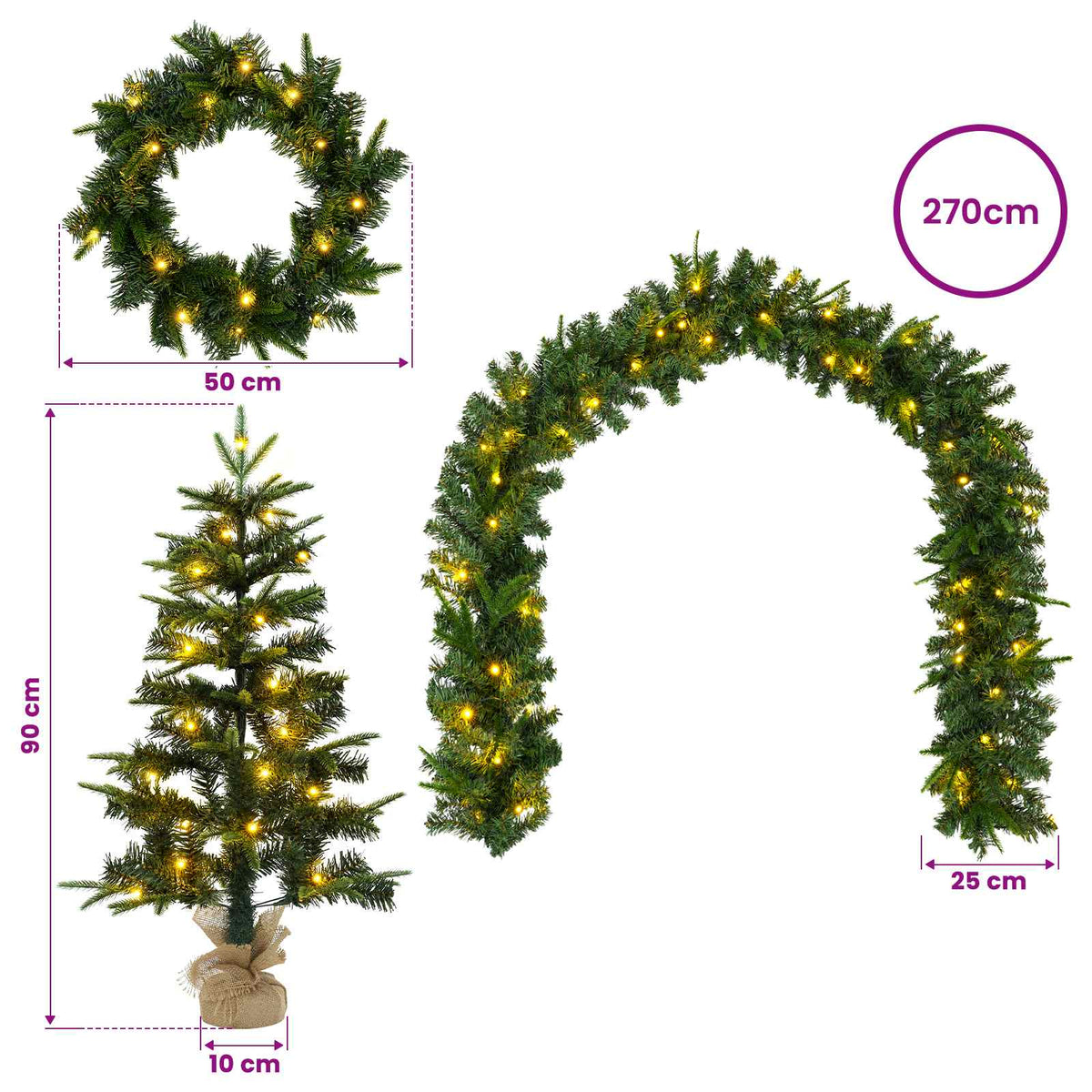 Mini Kerstboom 90 cm 125 LED's Warmwit PVC en PE Groen