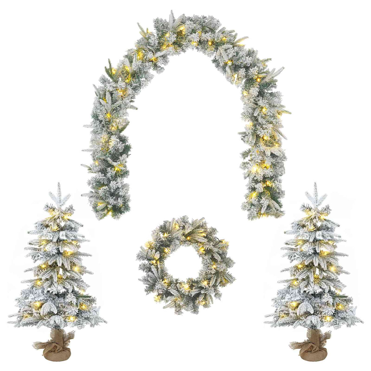 Mini-kerstbomenset 90 cm 175 LED's Warmwit PVC en PE Wit