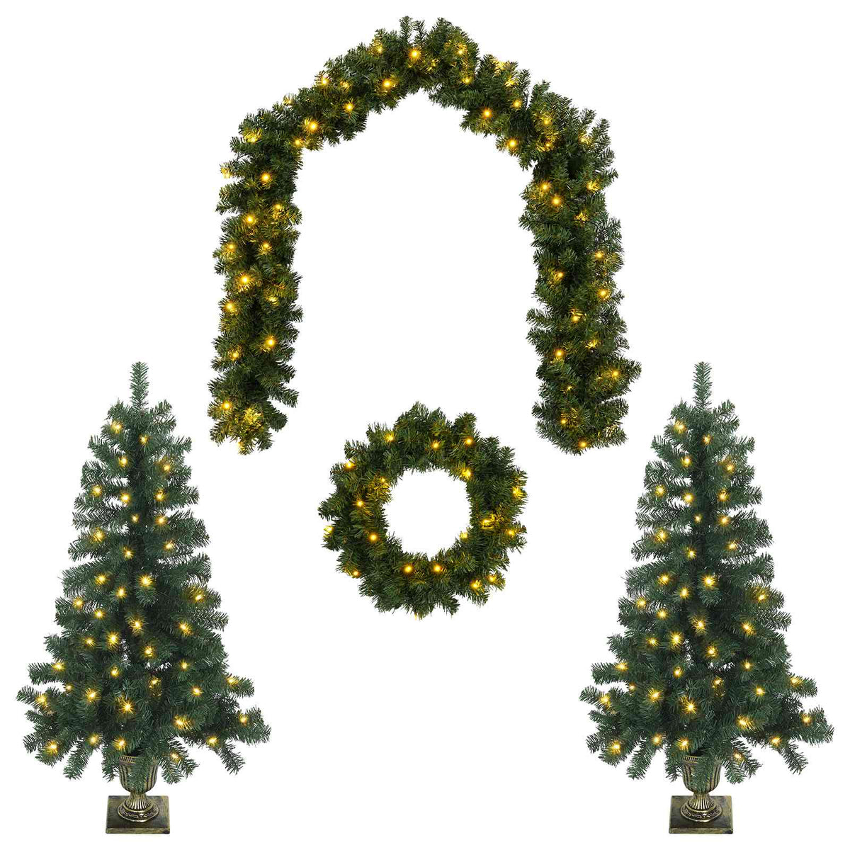 Mini-kerstbomenset 120 cm 275 LED's Warmwit PVC Groen
