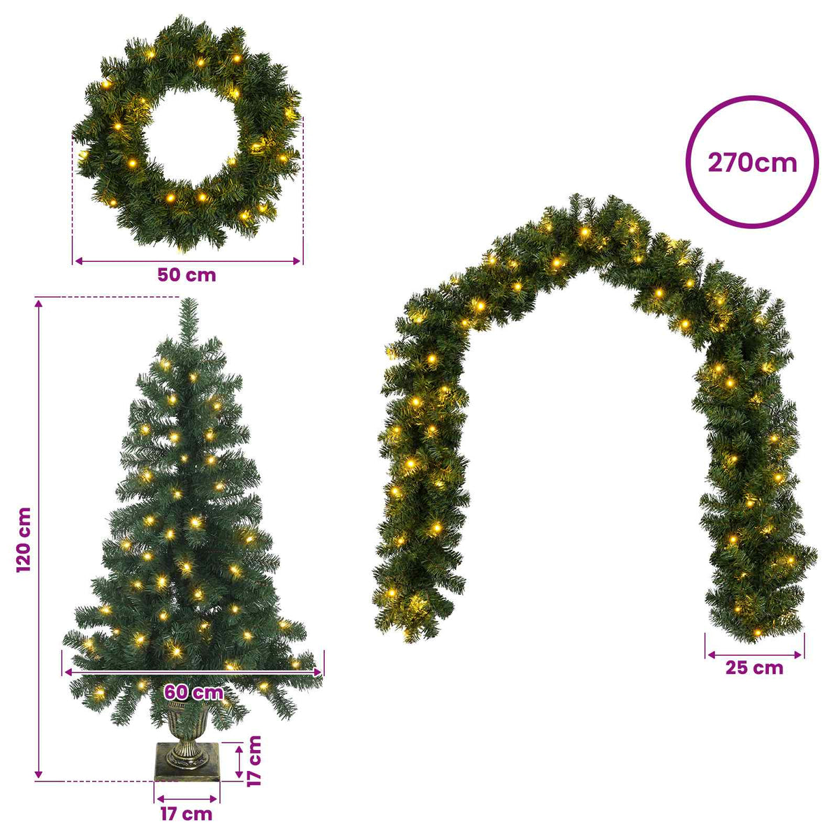 Mini-kerstbomenset 120 cm 275 LED's Warmwit PVC Groen