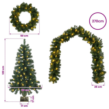 Mini-kerstbomenset 120 cm 275 LED's Warmwit PVC Groen