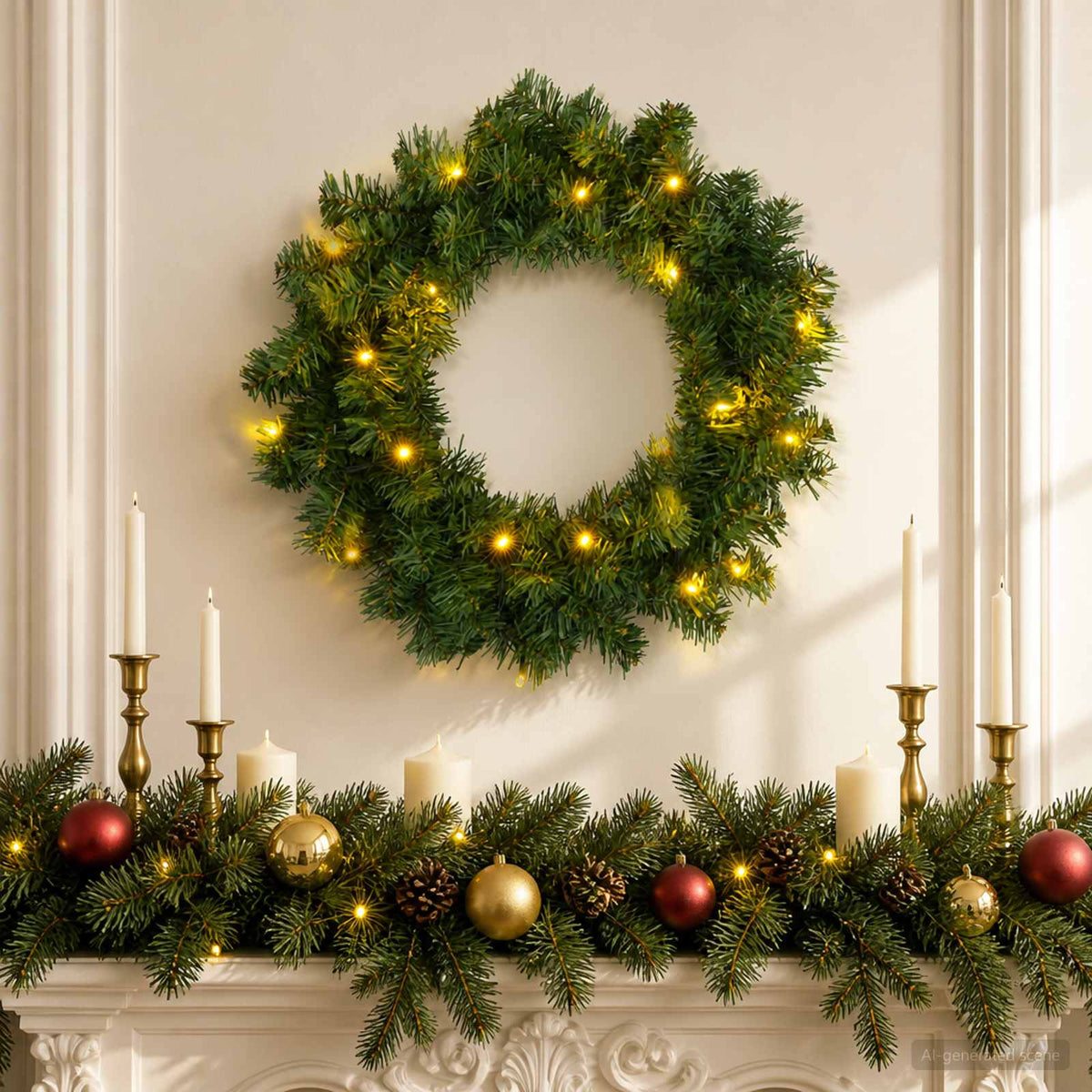 Kerstkrans Groen Ø 30 cm PVC 25 LED's