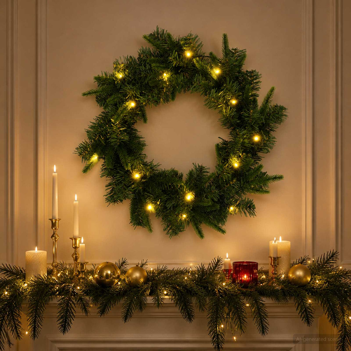 Kerstkrans Groen Ø 30 cm PVC en PE 25 LED's