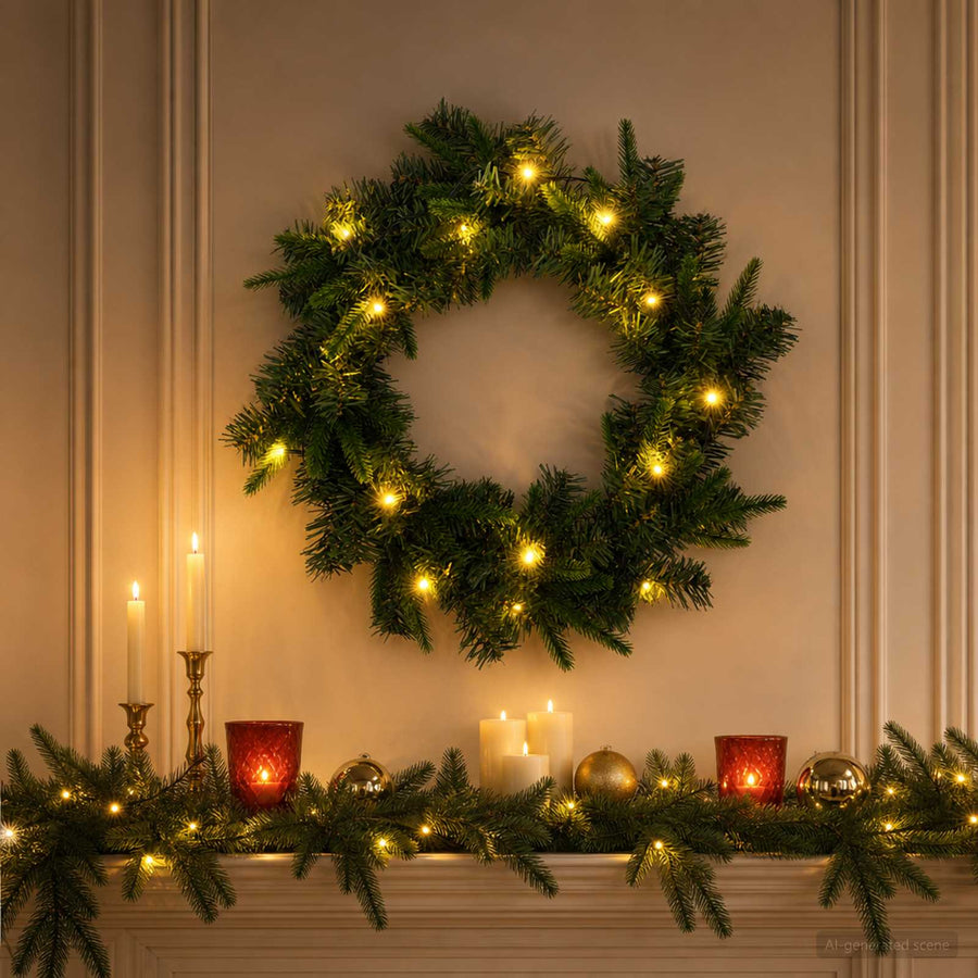 Kerstkrans Groen Ø 50 cm PVC en PE 25 LED's