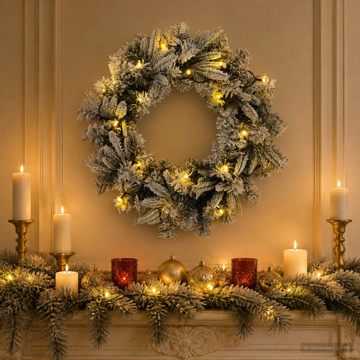 Kerstkrans Wit Ø 30 cm PVC en PE 25 LED's