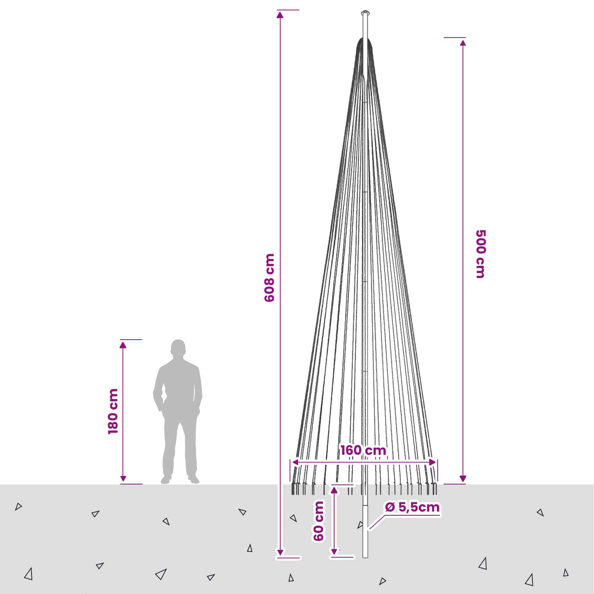 Kerstboomlicht met grondpen & vlaggenmast 500cm 1632 LEDs