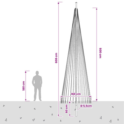Kerstboomlicht met grondpen & vlaggenmast 500cm 1632 LEDs