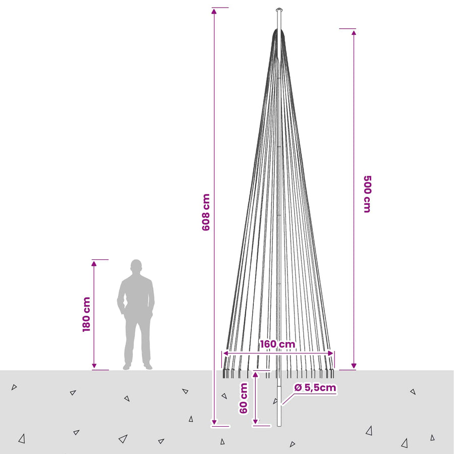 Kerstboomlicht met grondpen & vlaggenmast 500cm 1632 LEDs