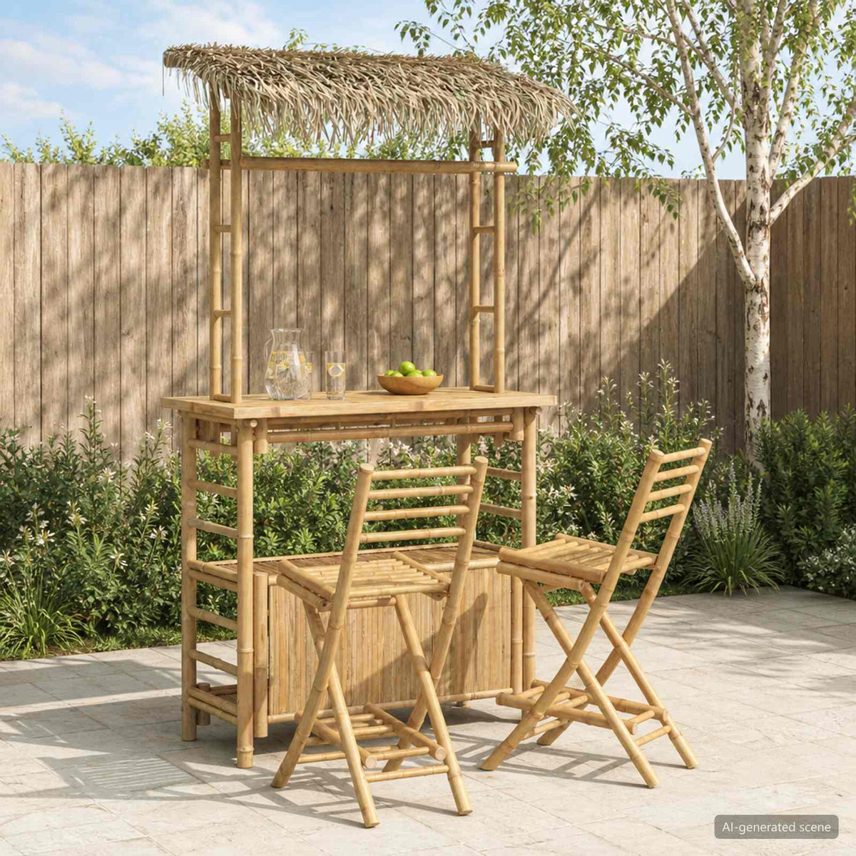 Buitenbar tafel en krukken 3 st Naturel Bamboe