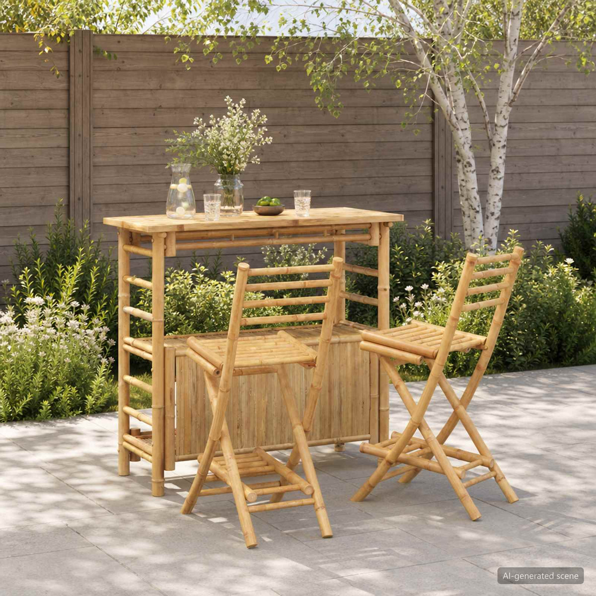 Buitenbar tafel en krukken 3 st Naturel Bamboe
