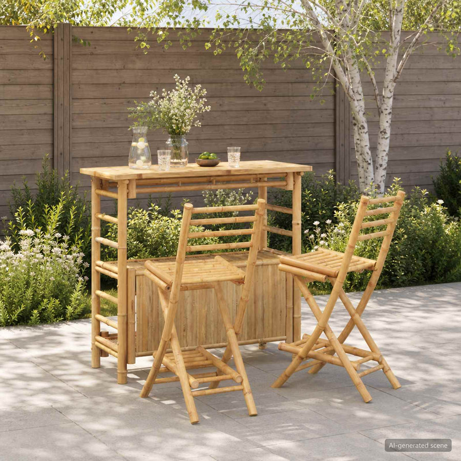 Buitenbar tafel en krukken 3 st Naturel Bamboe