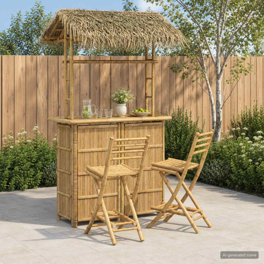 Buitenbar tafel en krukken 3 st Naturel Bamboe