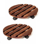 Ceruzo 2X Plant Caddy With Wheels - Round 30 Cm - Wood