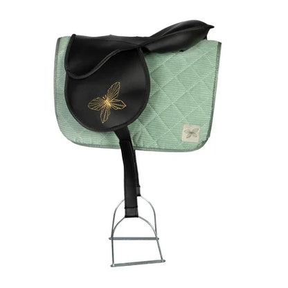 Stokpaard zadeldekje en mutsje groen corduroy