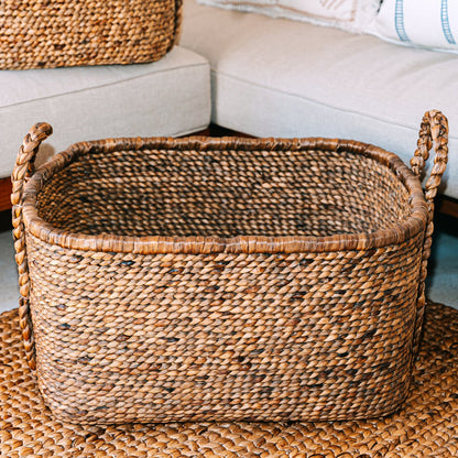 Mentari Extra Grote Vierkante Boho Wasmand Waterhyacint