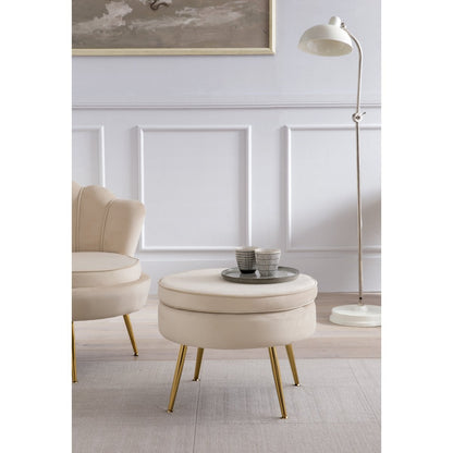 Round pouf in beige velvet