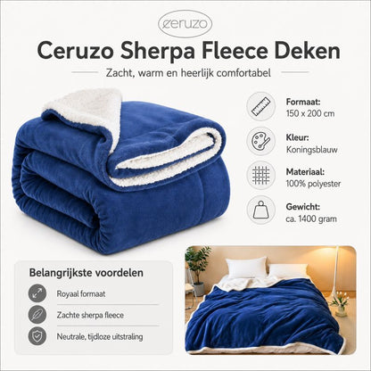 Ceruzo Sherpa Fleece Deken - 150X200 Cm - Blauw