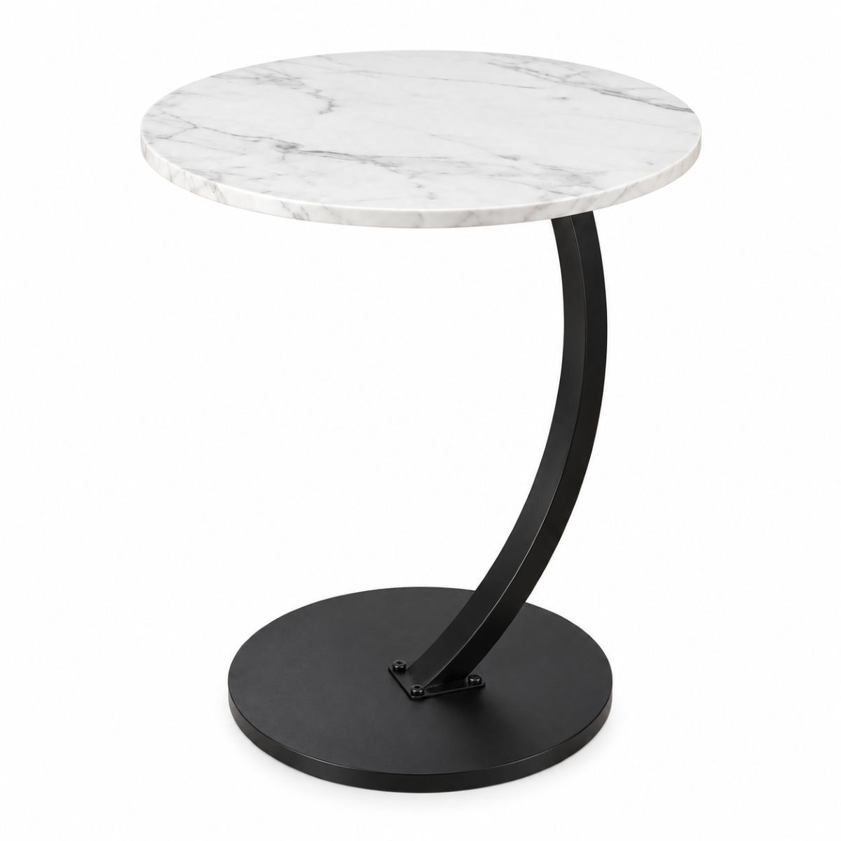 Ceruzo Bijzettafel - Wit Gemarmerd Blad - Rond 40 Cm - Hoog 60 Cm