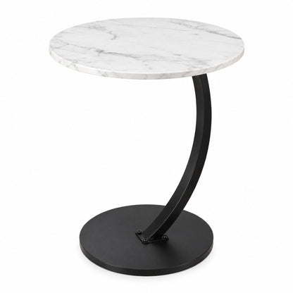 Ceruzo Bijzettafel - Wit Gemarmerd Blad - Rond 40 Cm - Hoog 60 Cm