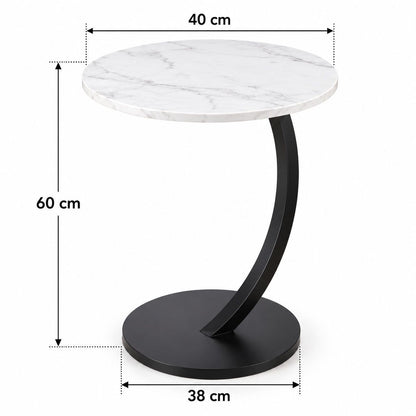 Ceruzo Bijzettafel - Wit Gemarmerd Blad - Rond 40 Cm - Hoog 60 Cm