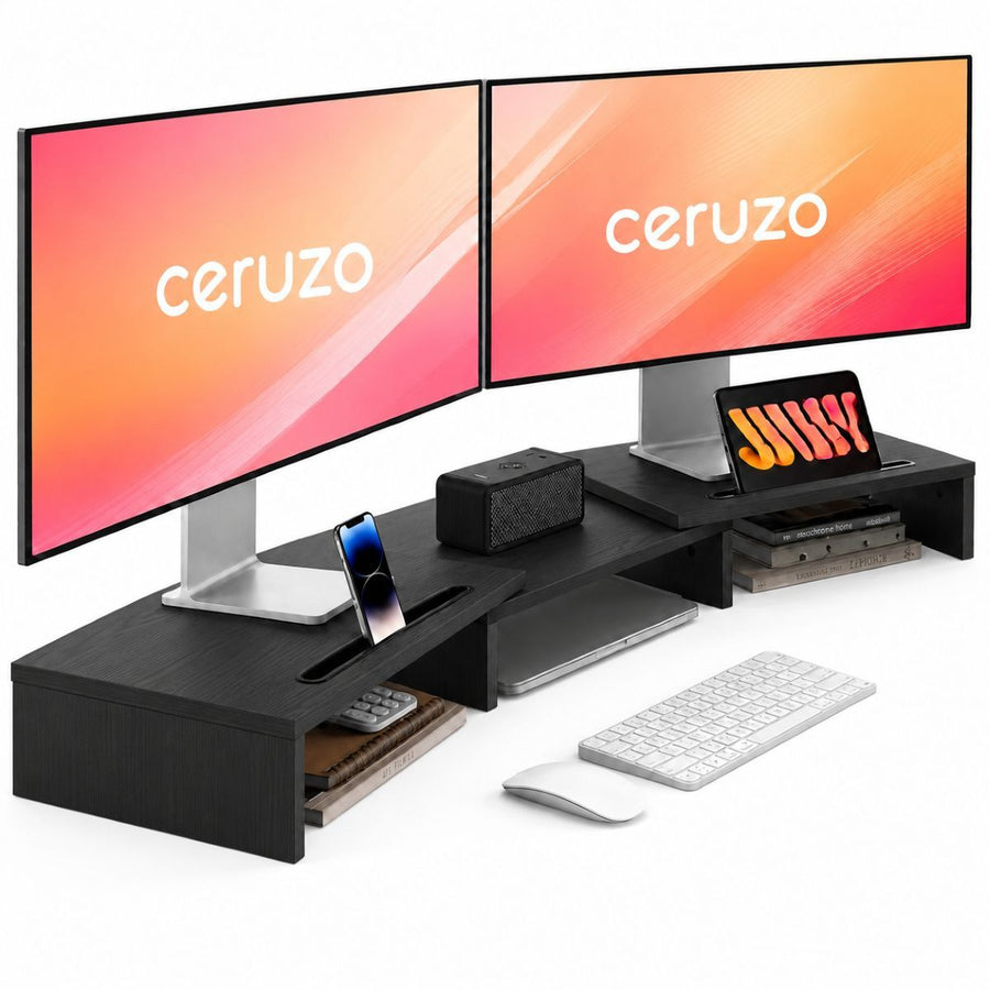Ceruzo Monitor Standaard - Zwart - Verstelbaar - Verhoger Voor 2 Schermen