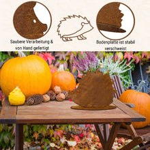 Metal decorative hedgehog figures on base plate | Autumn decoration rust
