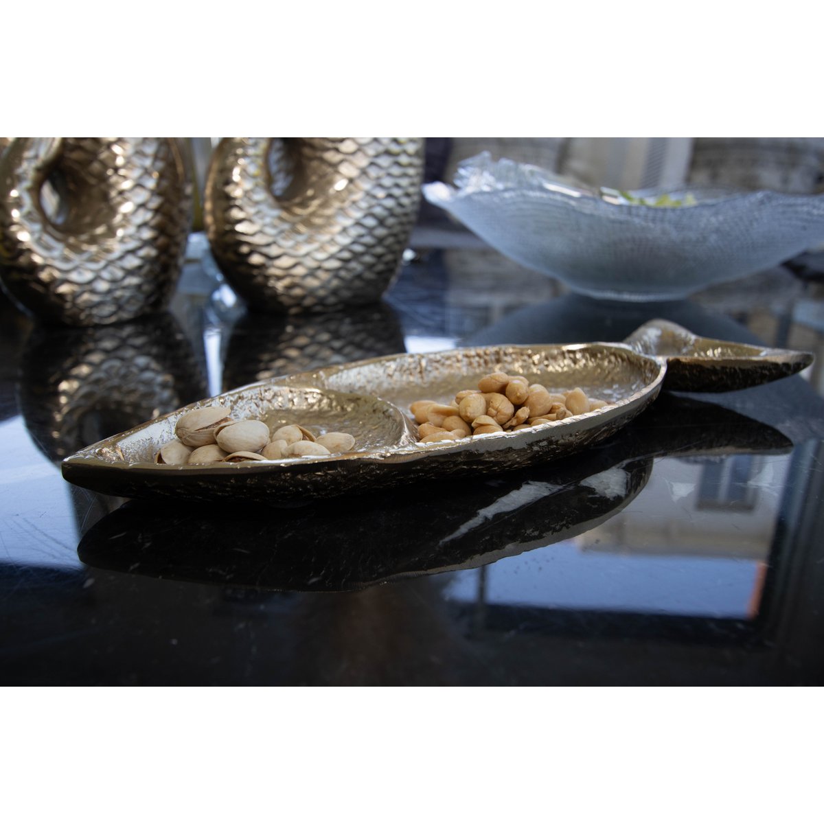 Platte beker 33x11x2.5 cm goud aluminium