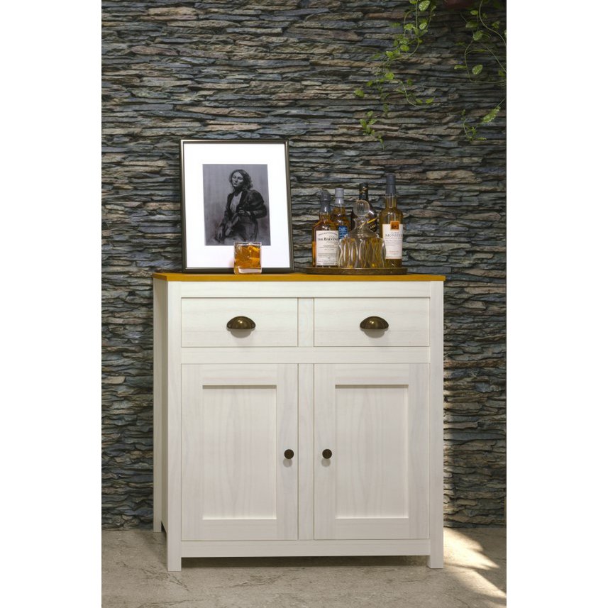 Dressoir massief dennenhout wit 86x45x90 cm