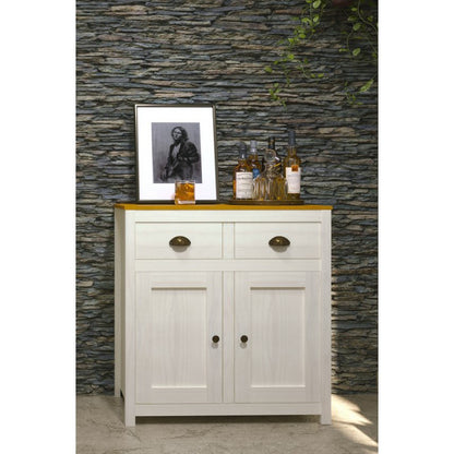 Dressoir massief dennenhout wit 86x45x90 cm