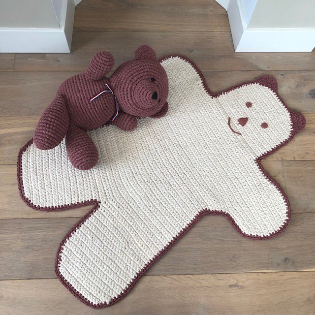 Vloerkleed beer 100x75 cm gebroken wit katoen