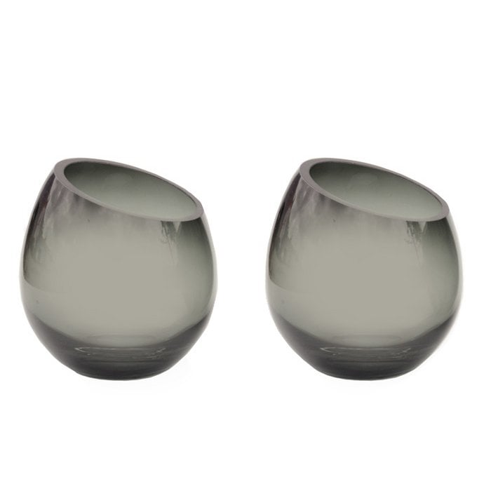 Waxinelichthouder glas grijs set van 2