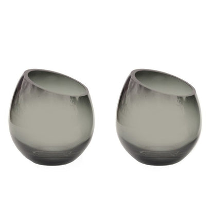 Waxinelichthouder glas grijs set van 2