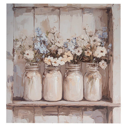 Schilderij 51x51 cm beige canvas bloemen