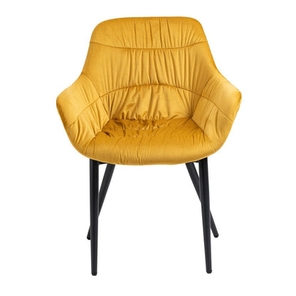 Fauteuil fluweel mosterdgeel honingraatstiksel