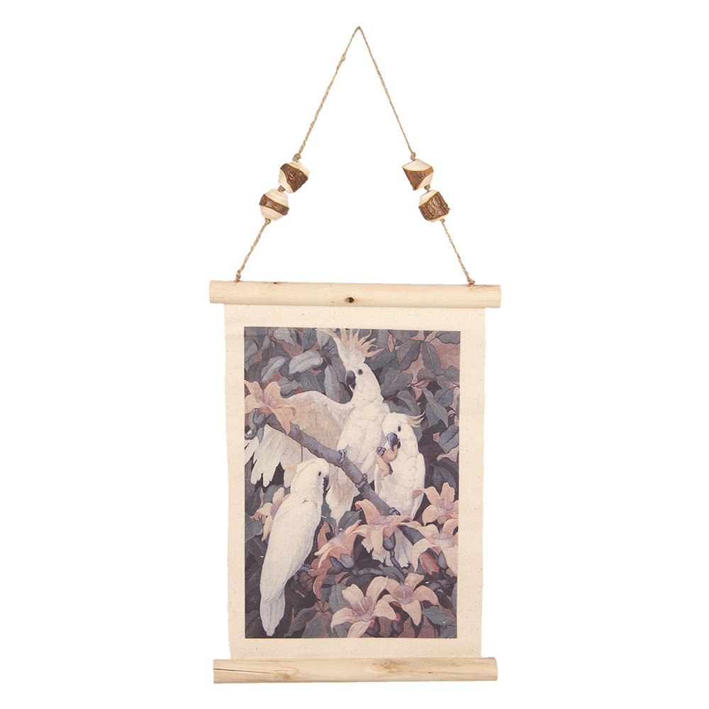 Wandkleed 39x28 cm Bruin Linnen Papegaai en Planten Wanddoek