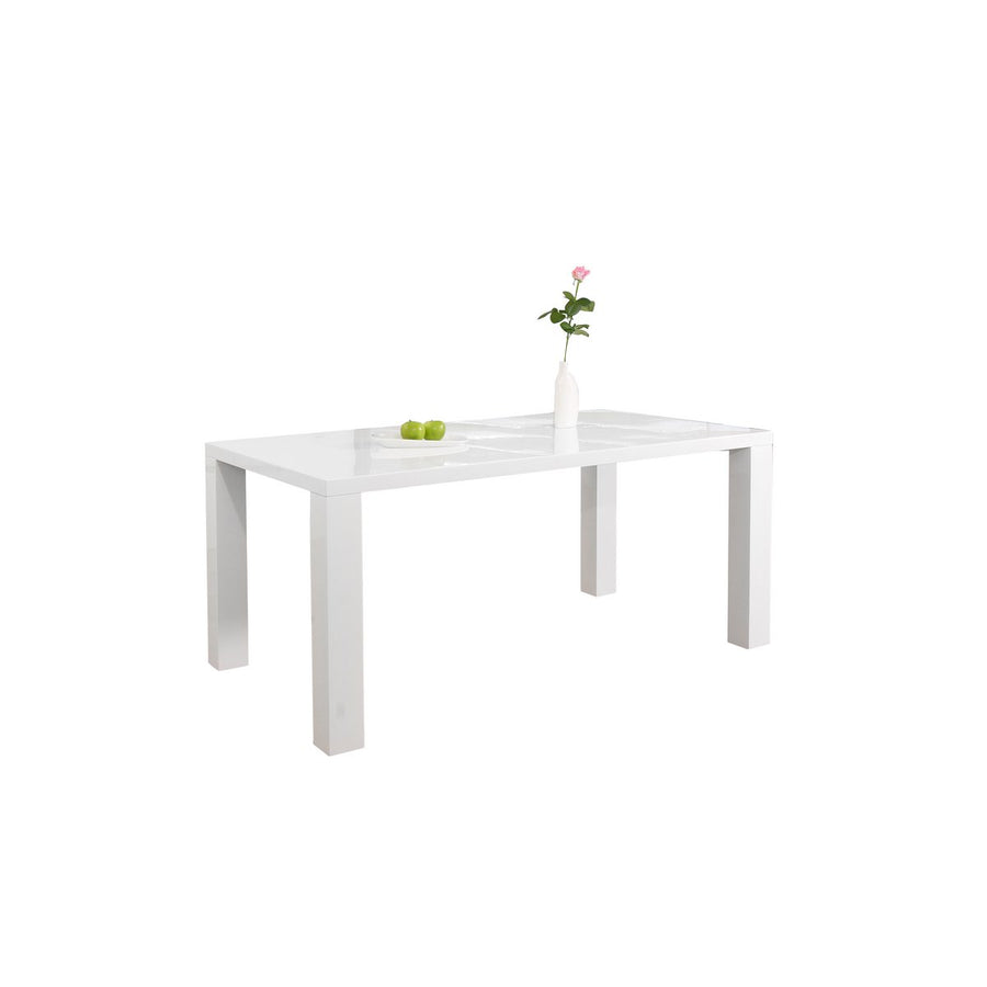 Eetgroep 180x90 cm wit hoogglans tafel en 4 draaistoelen