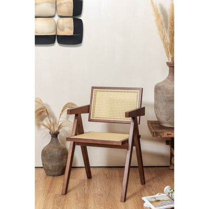 Stoel Pierre Jeanneret Hout en Rotan Hoge Kwaliteit