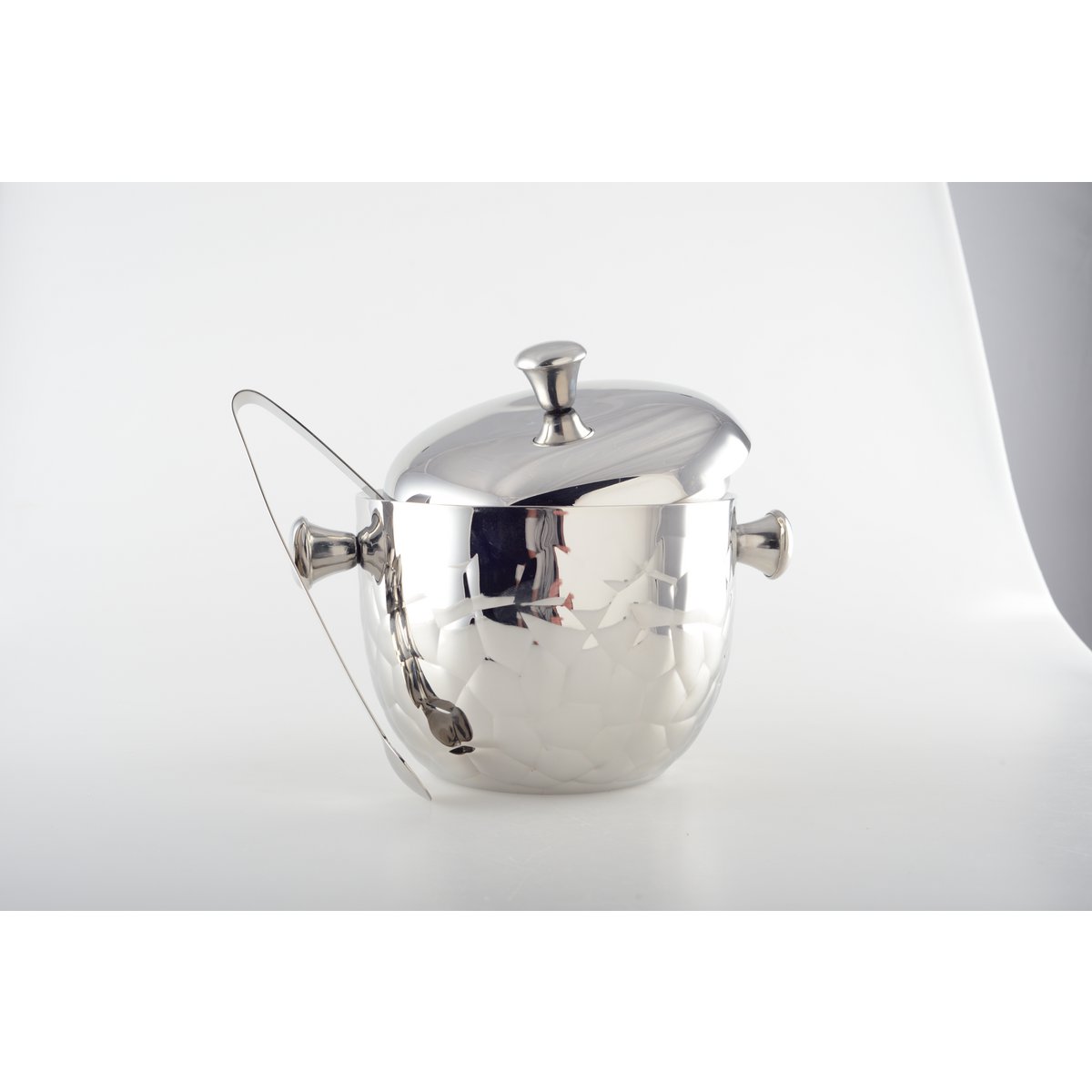Ijsemmer zilver dubbele muur met tang 16x16x18cm