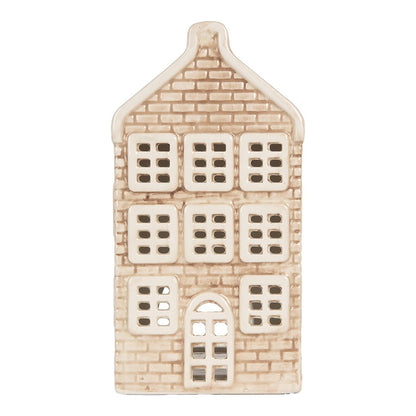 Waxinelichthouder huis 9x10x19 cm beige keramiek