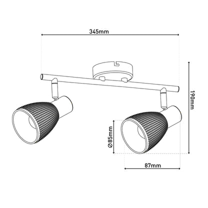 Plafondlamp Lindita 2 spots 34,5 cm metaal glas