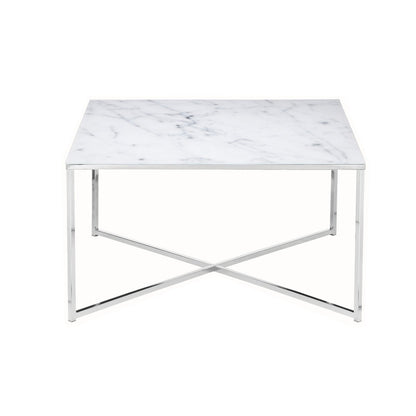 Salontafel 80x80x45 cm wit marmerlook glas metaal