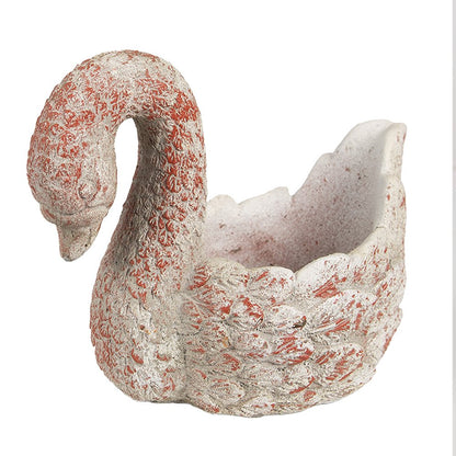 Bloempot Zwaan 19x11x15 cm Grijs Rood Steen