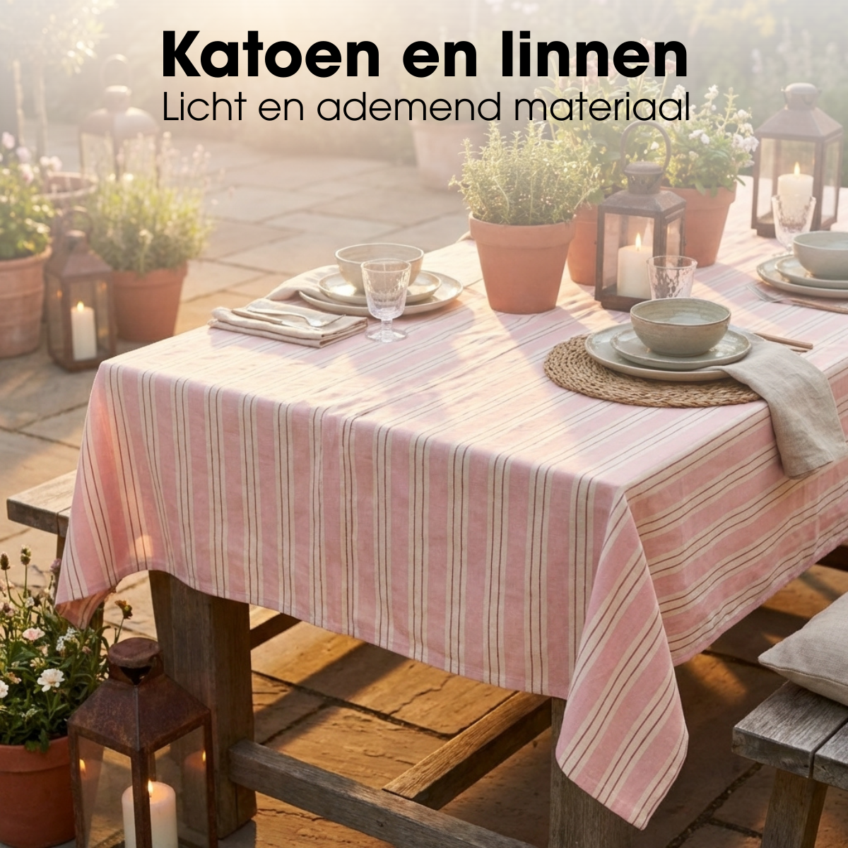 Tafellaken 250x140 cm roze organisch katoen
