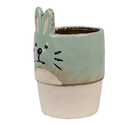 Bloempot Ø 11x17 cm Groen Beige Keramiek Konijn