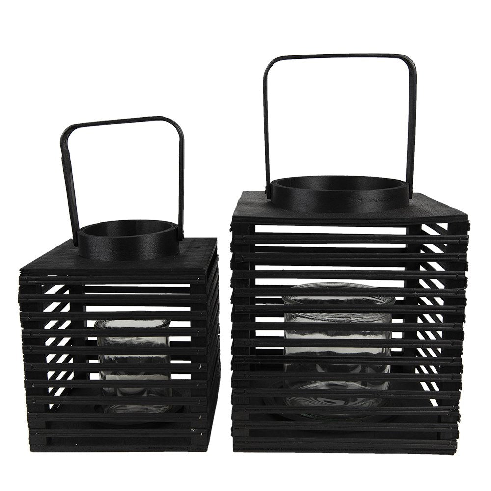Lantern 21x21x25 cm Black Bamboo Candle Holder