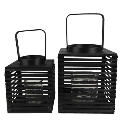 Lantern 21x21x25 cm Black Bamboo Candle Holder