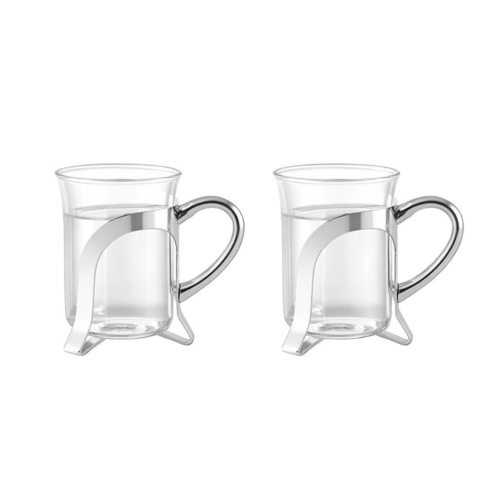 Glazen koffiebekers 200 ml set van 2 zilver decoratie