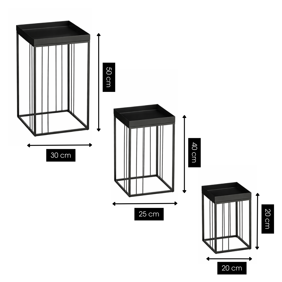 Bijzettafel set 3 stuks zwart ijzer