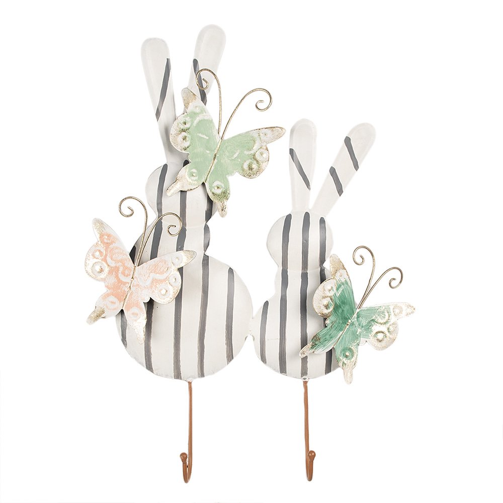 Wall Hook Rabbits 35x6x47 cm White Grey Metal
